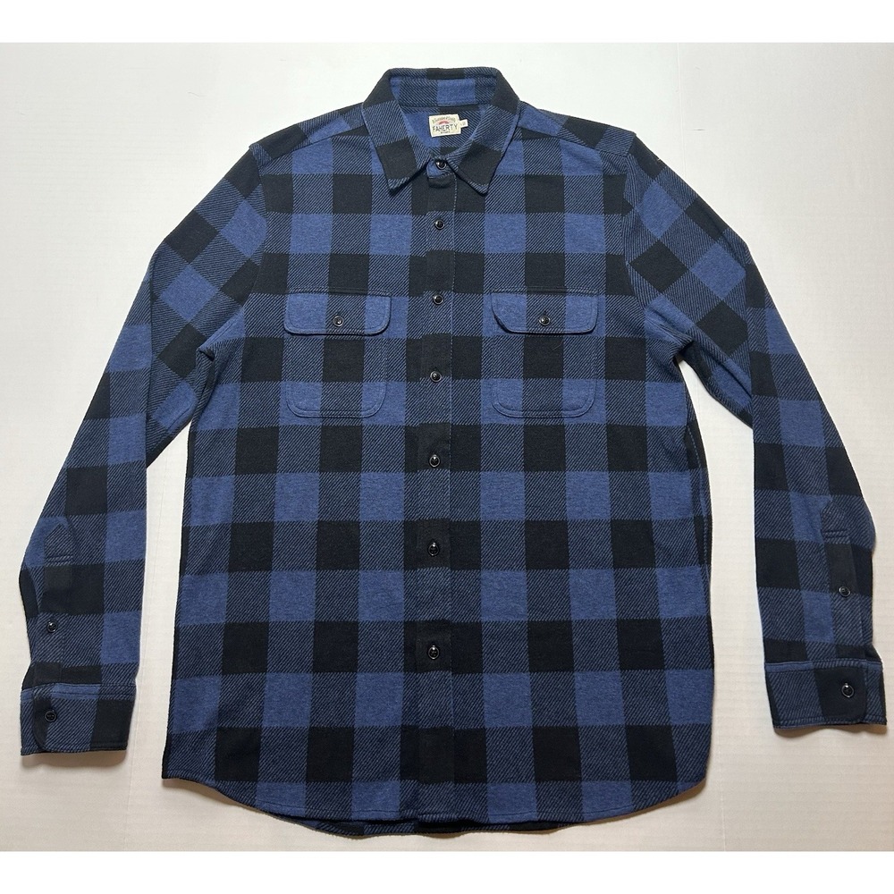 Faherty Legend Sweater Shirt Mens Size Large Blue Buffalo Plaid Stretch Soft EUC